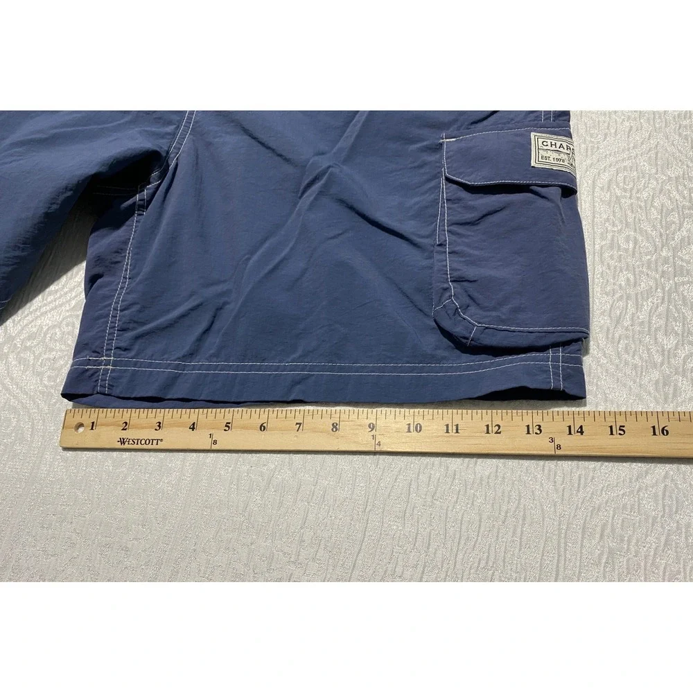 Chaps Mens Swim Trunks XL Navy‎ Blue Striped Cargo Pocket Nylon Board Shorts